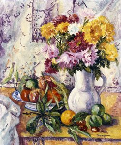Crisântemos e Fruta de Henri Charles Manguin
