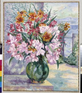 Vaso de flores no terraço em frente ao mar 1941 (pintura) de Henri Charles Manguin