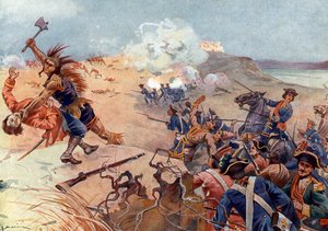 Guerra dos Sete Anos, Guerra da Conquete (1754-1763): a Batalha do Forte Carillon em 8/07/1758 entre as tropas francesas e britânicas aliadas aos Mohawks em Ticonderoga, a sul do Lago Champlain (Nova Iorque) (Guerra Francesa e Indiana (1754-1763), Guerra d