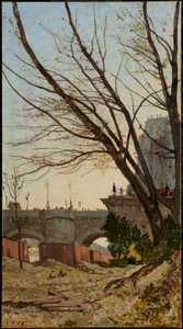 Vista da Pont Neuf e da ponta ocidental da Île de la Cité a partir das margens do Sena de Henri-Joseph Harpignies