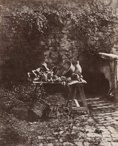 Natureza morta: panela, jarro e legumes numa mesa de cavalete, c. 1852 (foto)