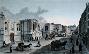 Vista da Fonte na Rue de Grenelle, Faubourg St. Germain, gravada por Grimberghen, c.1815-20 (gravação a cores)