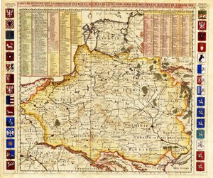 Mapa da Polônia inclui porções da Livônia e Grão-Ducado de Moscou par Chatelain, Henri Abraham (1684-1743). gravura, aquarela de Henri Abraham Chatelain