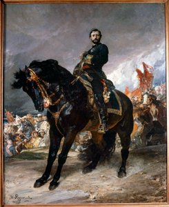 Revolução de Setembro (Gloriosa): "General Juan Prim (1843-1871) cavalgando em frente a Madrid, à frente dos seguros da Revolução Espanhola em 8 de Outubro