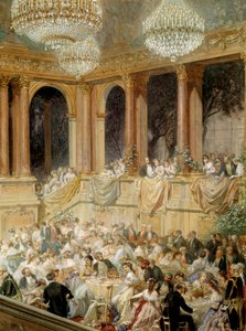 Acolhimento dado às tulherias por Napoleão III. Aguarela de Henri Barão (1816-1885)