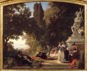 Noite de verão na Itália. Pintura de Henri Baron (1816-1885)