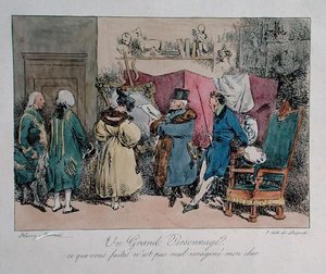 Uma Pessoa Famosa: "O que você faz não é tão mal retratado, meu querido", desenho animado de "Vues de Paris, esquisses morales et philosophiques", gravado por François Seraphin Delpech (1778-1825) (cor litho)