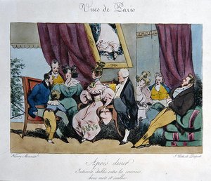 Humoroso Retrato do Comportamento e Conversa dos Convidados Após o Jantar, desenho animado para 
