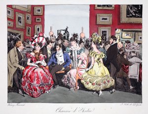 Chaussée d&39;Antin, ilustração de Six Quarters of Paris por Henri Monnier, litografada por FS Delpech, pub. Paris, c.1828 (litho colorido à mão)