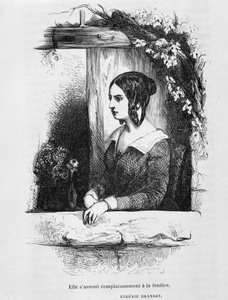 Eugénie Grandet à sua janela - em "Eugénie Grandet" de Balzac, doente. Henri Monnier, edição original de 1843 de Henri Bonaventure Monnier