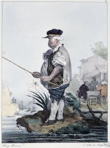 Man fishing:" Everyone takes his pleasure where he find him" - em "Les pastemps" de Henri Monnier, ed. Delpech, Paris de Henri Bonaventure Monnier