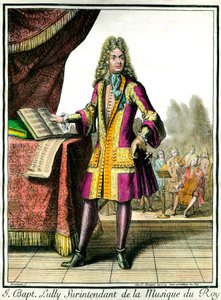 Retrato no pé de Jean Baptiste Lully (Giovanni Battista Lulli) (1632-1687) Superintendente da Música da Gravação do Rei por Henri Bonnart (1642-1711)