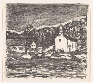 Paisagem montanhosa com igreja Starnberger See (título original)