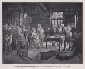 Prisão do Rei Luís XVI de França e da sua família em Varennes enquanto tentava escapar após a Revolução Francesa de Henri Cain