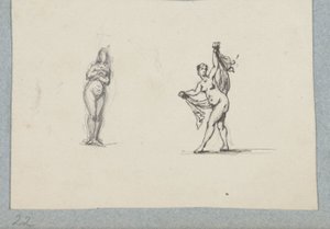 Duas mulheres nuas, a certa usando um véu de Henri Cameré