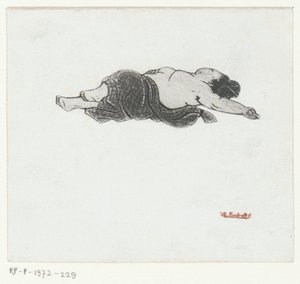 Mulher japonesa reclinada com a parte superior do corpo barrada de Henri Charles Guérard (attributed to)