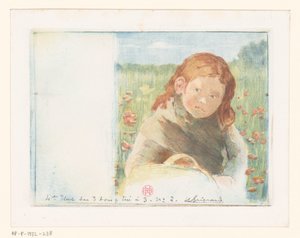 Menina com cesta em um prado de flores