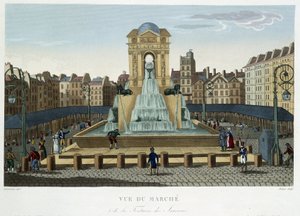 A Fonte dos Inocentes, cerca de 1820 - em "Vues de Paris" de Courvoisier 1827 de Henri Courvoisier-Voisin