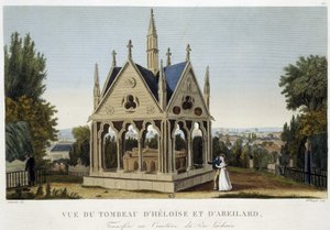 Túmulo de Heloise e Abelard em Père Lachaise, ca. 1820 - em "Vues de Paris" de Courvoisier