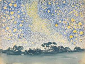 Paisagem com estrelas, c.1905-08 (wc sobre grafite em papel branco wove) de Henri Edmond Cross