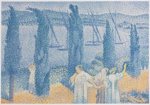 A paisagem do passeio com ciprestes, La Promenade Paysage aux ciprestes, 1897. de Henri Edmond Cross
