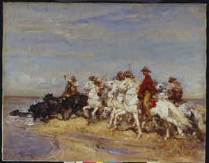 Arredondando o gado (óleo sobre tela)
