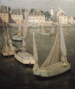 Porto bretão por Moonlight; Port Breton by Moonlight de Henri Eugene Augustin Le Sidaner