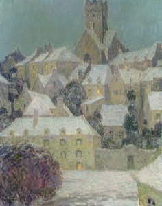 Noite de Inverno, Vista de uma cidade de Henri Eugene Augustin Le Sidaner