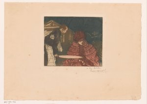 Mulher num terraço com empregado de mesa de Henri Evenepoel (signed by artist)