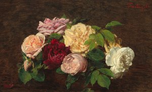 Rosas de Nice sobre uma mesa de Henri Fantin-Latour