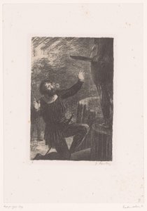 Cellini se ajoelha diante de sua estátua de bronze de Perseu Benvenuto Cellini. Ato III. La Fonte du Persee Vida e obra de Hector Berlioz (título da série) de Ignace Henri Jean Fantin Latour