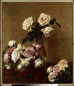 Les Roses Painting de Henri Fantin Latour (Fantin-Latour) (1836-1904) Coleção Particular do século XIX. de Ignace Henri Jean Fantin Latour