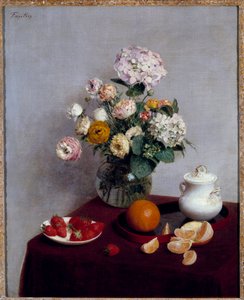 Pintura de Flores e Frutas de Verão de Henri Fantin Latour (Fantin-Latour de Ignace Henri Jean Fantin Latour