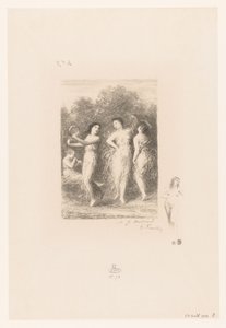 Quatro jovens dançam e fazem música Le jeune malade Poemas de André Chénier (título da série) Ilustrações para les Poésies d