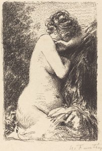 Weeper: Estudo de uma mulher nua, sentada com perfil para a direita de Ignace Henri Jean Fantin-Latour