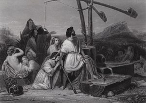 Moisés na terra de Midian (gravura) de Henri Frederic (after) Schopin