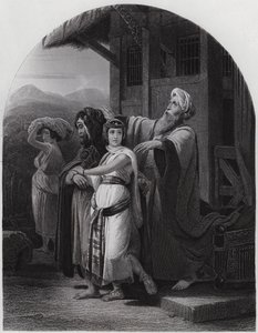A partida de Rebekah (gravura) de Henri Frederic (after) Schopin