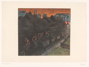 Quatro mineiros empurram o carvão para dentro de carrinhos
Au parc de charbon
Actuações do Théâtre Libre (título da série)
Les Programmes du Théâtre Libre (título da série) de Henri Gabriel Ibels