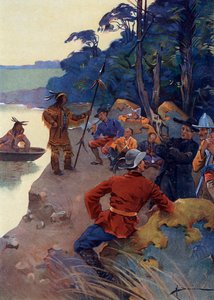 Os primeiros colonos europeus nas margens do rio São Lourenço, actualmente no século XVI-17 de Quebec (colonos europeus nas margens do rio São Lourenço