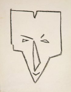 Cabeça de Máscara Étnica (giz preto sobre papel) de Henri Gaudier Brzeska