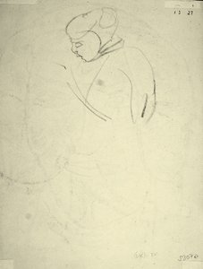 Estudo de uma Mulher a olhar para baixo (giz preto no papel) de Henri Gaudier Brzeska