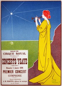 Música. Concertos Ysaye em Bruxelles. Cartaz de H. Meunier, Bélgica. de Henri Georges Jean Isidore Meunier