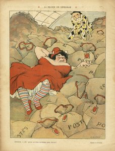 Ilustração de Henri Gousse (1872-1914) em Le Rire, 03/04/09 - La France en lethargie - Social, Greve, Courrier La Poste Postal - Clemenceau George, Marianne
