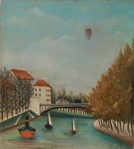 Cena do rio com balão de Henri J.F. 1844 1910 Rousseau