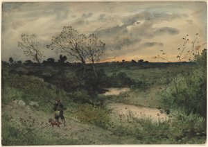Dawn—Caçador com Cão de Henri Joseph Harpignies