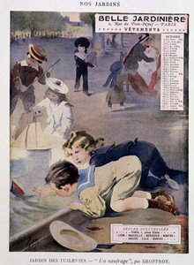 Crianças brincando no Jardim das Tuileries por Jean Geoffroy (1853-1924), calendário "Belle Jardiniere", série "Nos Jardins", outubro, n.d. v.1900.