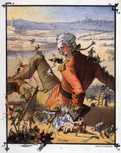O Lemuel Gulliver é amarrado pelos Lilluputians. Ilustração para "Gulliver
