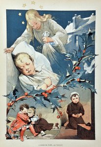 O anjo do Natal. Ilustração de Jean GEOFFROY (1853-1924) Gravação de 1887 no "Paris-Illustrous journal weekly".