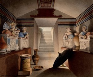 Vista de uma tumba etrusca, 1849 (wc e grafite sobre papel) de Henri Labrouste