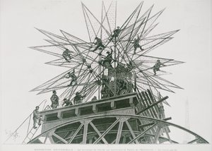 Exposição Universal de 1900: Instalação da Estrela no Topo do Palácio da Eletricidade (gravura)